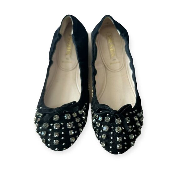 Prada Black Suede Jeweled Ballet Flats, size 39 EU, Original box, dust bag - Picture 3 of 14